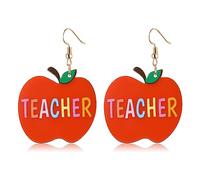 Teacher Earrings for Women Back to School Dangle Earrings Funny Acrylic Apple Drop Earrings Statement First of School Student Earrings Teacher Appreciation Jewelry Gift for Educators, Acrylic, No