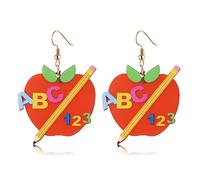 Teacher Earrings for Women Back to School Dangle Earrings Funny Acrylic Apple Drop Earrings Statement First of School Student Earrings Teacher Appreciation Jewelry Gift for Educators, Acrylic, No