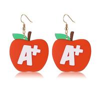 Teacher Earrings for Women Back to School Dangle Earrings Funny Acrylic Apple Drop Earrings Statement First of School Student Earrings Teacher Appreciation Jewelry Gift for Educators, Acrylic, No