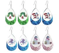 Teacher Earrings for Women Cartoon Animal Glitter Leather Graduation Earrings Elephant Cat Fish Hungry Caterpillar Earring Back to School Jewelry, S, Alloy Steel, No Gemstone