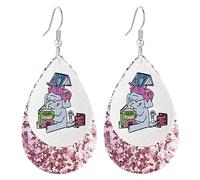 Teacher Earrings for Women Cartoon Animal Glitter Leather Graduation Earrings Elephant Cat Fish Hungry Caterpillar Earring Back to School Jewelry, S, Alloy Steel, No Gemstone