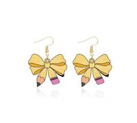 Teacher Earrings for Women Pencil Bow Design Jewelry Dangle Earrings Educator Appreciation Gifts Outfits Accessories, Zinc, No Gemstone