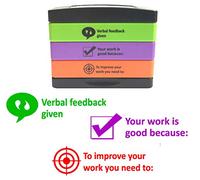 Teacher Feedback 3-in-1 Layer Stamp: Verbal Feedback Given, Your Work is Good Because, to Improve Your Work You Need to. Self-Inking. Reinkable.