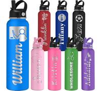 Teacher Gift Custom Personalised Water Bottle Adults Custom 12 18 24 32 40oz Engraved Name Logo Bottle with Straw Handle Customised Insulated Stainless Steel Sport Travel Bottles Gift Ideal School