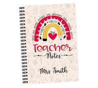 Teacher Gift: Personalised A5 Notebook - Rainbow - Teacher Notes - Thank You End of Year School Gifts (Yellow)