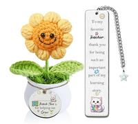 Teacher Gifts from Class Students Personalized Handmade Crochet Cute Smile Sunflower Tutor Bookmark 2pc Set Gifts for Favorite Teacher Christmas Thanksgiving Presents Thank You for helping me Grow