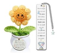 Teacher Gifts from Class Students Women Men Handmade Crochet Smile Sunflower Tutor Bookmark 2pc Set Birthday Gifts Christmas Thanksgiving Presents Never Forget You're the Piece Makes the Difference