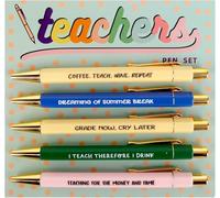 Teacher Gifts Funny Pens, Inspirational Teachers Pen Set, Swear Word Daily Pen, Ballpoint Pen with Black Ink, Retractable Funny Pens with Sayings for Thank You Teacher Funny Gift Supplies (5pcs)