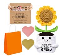 Teacher Gifts, Thank You for Helping Me Grow, Crochet Sunflower Bookmark Bracelet and Card, Teacher Gifts for Women, Best Teacher Gifts for Nursery Teacher Teaching Assistant