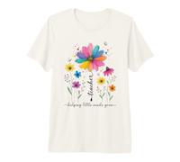 Teacher Helping Little Minds Grow Floral Design Premium T-Shirt