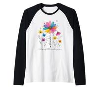 Teacher Helping Little Minds Grow Floral Design Raglan Baseball Tee
