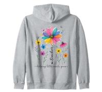 Teacher Helping Little Minds Grow Floral Design Zip Hoodie