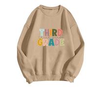 Teacher Hoodless Sweatshirt For Women: First Day Of School Hoodless Sweatshirt Teacher's Outfit Graphic Sweatshirt Hoodie with No Hood (Khaki, L)