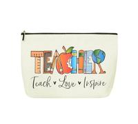 Teacher Inspirational Gifts Makeup Bag for Women Teacher Design with Teach Love Inspire Canvas Cosmetic Bags Travel Toiletry Pouches for Teachers Appreciation Back to School Birthday Christmas Gift