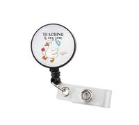 Teacher is My Jam Teachers Badge Reel Retractable ID Badge Holder with Clip for Educators Nurses Office Workers (Teaching BR3)