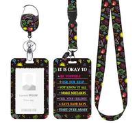 Teacher Lanyard with Badge Holder and Retractable Reel, Colorful It is Okay to Inspirational Quote ID Card Holder Set with Neck Strap, Motivational Teacher Accessories Gifts for Women Men