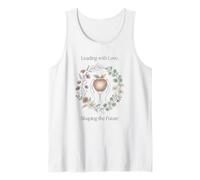 Teacher Leading with Love Shaping the Future Apple Floral Tank Top