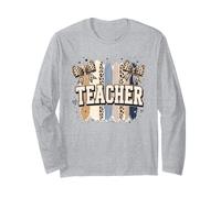 Teacher Leopard Bow Stripes Back to School Educator Long Sleeve T-Shirt