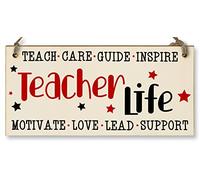 Teacher Life Love Support Guide Inspire Handmade Wooden Hanging Wall Plaque Gift Teacher Teaching Assistant End of Term