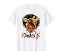 Teacher Life Messy Bun Afro African American Back to School T-Shirt