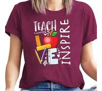 Teacher Life T Shirt for Womens Teach Love Inspire Tshirts Inspirational Teacher Short Sleeve Tees A-Purple
