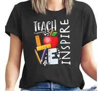 Teacher Life T Shirt for Womens Teach Love Inspire Tshirts Inspirational Teacher Short Sleeve Tees A-Grey