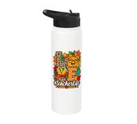 Teacher Love Fall Thanksgiving Pumpkin Stainless Steel Insulated Water Bottle