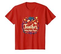 Teacher Making Magic Happen Inspirational Educator Gift T-Shirt, Kids, Red, 8 Years