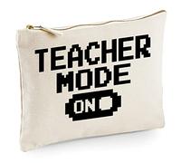 Teacher Mode On - Zip Bag Pencil Case Accessory Costmetic Make up Bag Pouch - Funny Teacher School Student L Natural