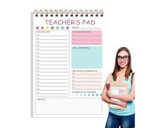 Teacher Notepad Sheet - Daily Planner Notepad | 50 Sheet Teacher To-Do List Pad, 5.8 x 8.3 Inch Spiral Bound Memo, Cute Writing Organiser, Twin Coil Task Scheduler for Classroom