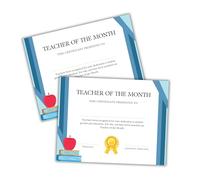 Teacher of The Month Award Certificate 50pk 8.5x11” School Administration Recognition Appreciation End of Year Gift High Middle Staff