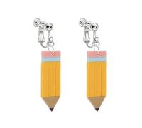 Teacher Pencil Clip On Earrings for Women Cute Handmade Ceramic Clay Pencil Earrings Creative Teacher Appreciation Jewelry Gifts, M, Polymer Clay, No Gemstone