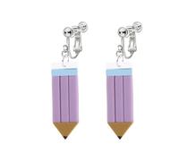 Teacher Pencil Clip On Earrings for Women Cute Handmade Ceramic Clay Pencil Earrings Creative Teacher Appreciation Jewelry Gifts, M, Polymer Clay, No Gemstone