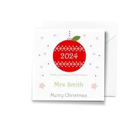 Teacher Personalised 2024 Christmas Card -Red Bauble/Apple Design - Teaching Assistant, Nursery Worker, Christmas Card, Special Christmas Card