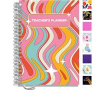 Teacher Planner 2026-2027 A4 size by Pirongs | 5 Lesson Planner for Teachers | Page a day | Undated, Hardback, Wiro-bound Teachers Planner - Groovy Curtain
