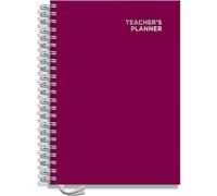 Teacher Planner 2026-2027 A4 Size by Pirongs | 6 Lesson Dated Planner for Teachers | Page a Day | Dated, Hardback, Wiro-Bound Teachers Planner - Raspberry