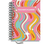 Teacher Planner 2026-2027 A5 size by Pirongs | 5 Lesson Planner for Teachers | Page a day | Undated, Hardback, Wiro-bound Teachers Planner - Groovy