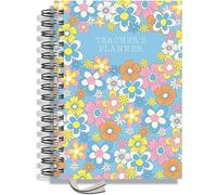 Teacher Planner 2026-2027 A5 size by Pirongs | 8 Lesson Planner for Teachers | Page a day | Undated, Hardback, Wiro-bound Teachers Planner - Happy Flowers