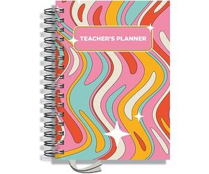 Teacher Planner 2026-2027 A5 size by Pirongs | 8 Lesson Planner for Teachers | Page a day | Undated, Hardback, Wiro-bound Teachers Planner - Groovy
