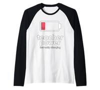 Teacher Power Low Energy Funny Tired Educator End of Year Raglan Baseball Tee