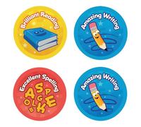 Teacher Reward Stickers for Kids - Reading Writing and Spelling - 504 x 30mm Stickers on 21 A5 Sheets - School Nursery Classroom - Smith Bros Printers 1898