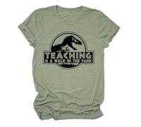 Teacher Shirts for Women Teaching is a Walk in The Park Funny Kindergarten Teacher Shirt Cute Graphic Tees Short Sleeve Tops, Green, M