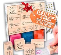 Teacher Stamps for Classroom Grading - Grading Stamp Set with Ink Pads - Cute, Clear, Durable Feedback Stamps for Teachers - School Supplies for Elementary - Teacher Stationery