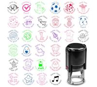 Teacher Stamps with Personalized Custom Name for Classroom, Customized Self Inking Rubber Stamp for Encouraging Motivation Students Behavior Reward, 32 Funny Design, Gift for Back to School, Round