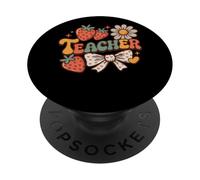 Teacher Strawberry Floral Appreciation Bow Heart PopSockets Adhesive PopGrip