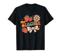 Teacher Strawberry Floral Appreciation Bow Heart T-Shirt