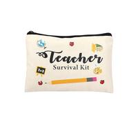Teacher Survival Kit, Teacher Appreciation Gifts, Makeup Pouch Canvas Cosmetic Bag Toiletry Bag for Classroom Makeup Bag Pencil Pouch for Nursery Preschool High School for Women (Pen Container)