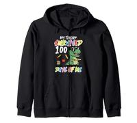 Teacher Survived 100 Days Me Dino 100th Day School Boys Kids Zip Hoodie