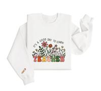 Teacher Sweatshirt Back to School for Women UK Cartoon Letters Printed Pattern Pullover Long Sleeve Jumper Crewneck School Sweatshirt Classic and Lightweight Teacher Outfits (White, XL)