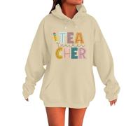 Teacher Sweatshirt without Hood for Women: First Day of School Sweatshirt without Hood Teacher Outfit for Back to School Graphic Sweatshirt Collar Pullover Women, pink, L